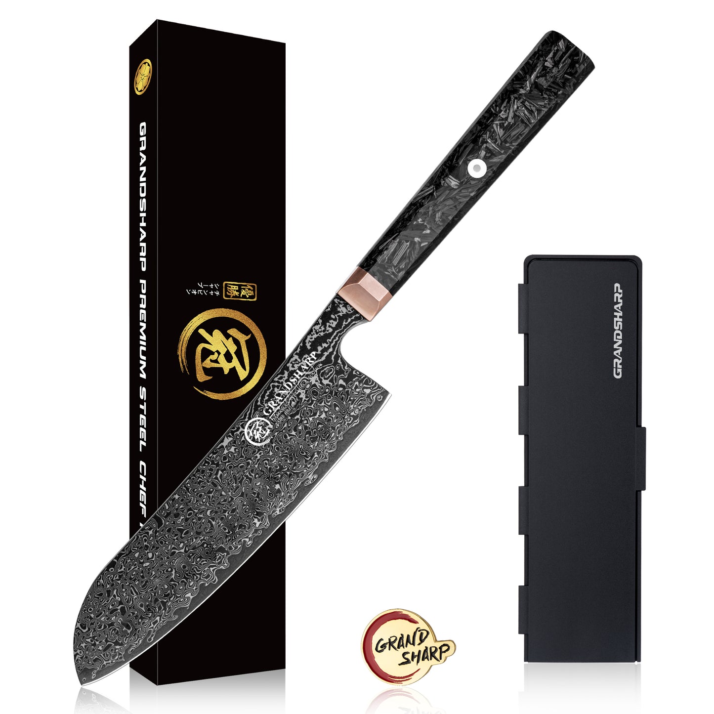 Grandsharp Kitchen Black Chef Knife Set Japanese 67 Layers Damascus Steel Kiritsuke Nakiri Bunka Knives Sets Carbon Fiber Handle
