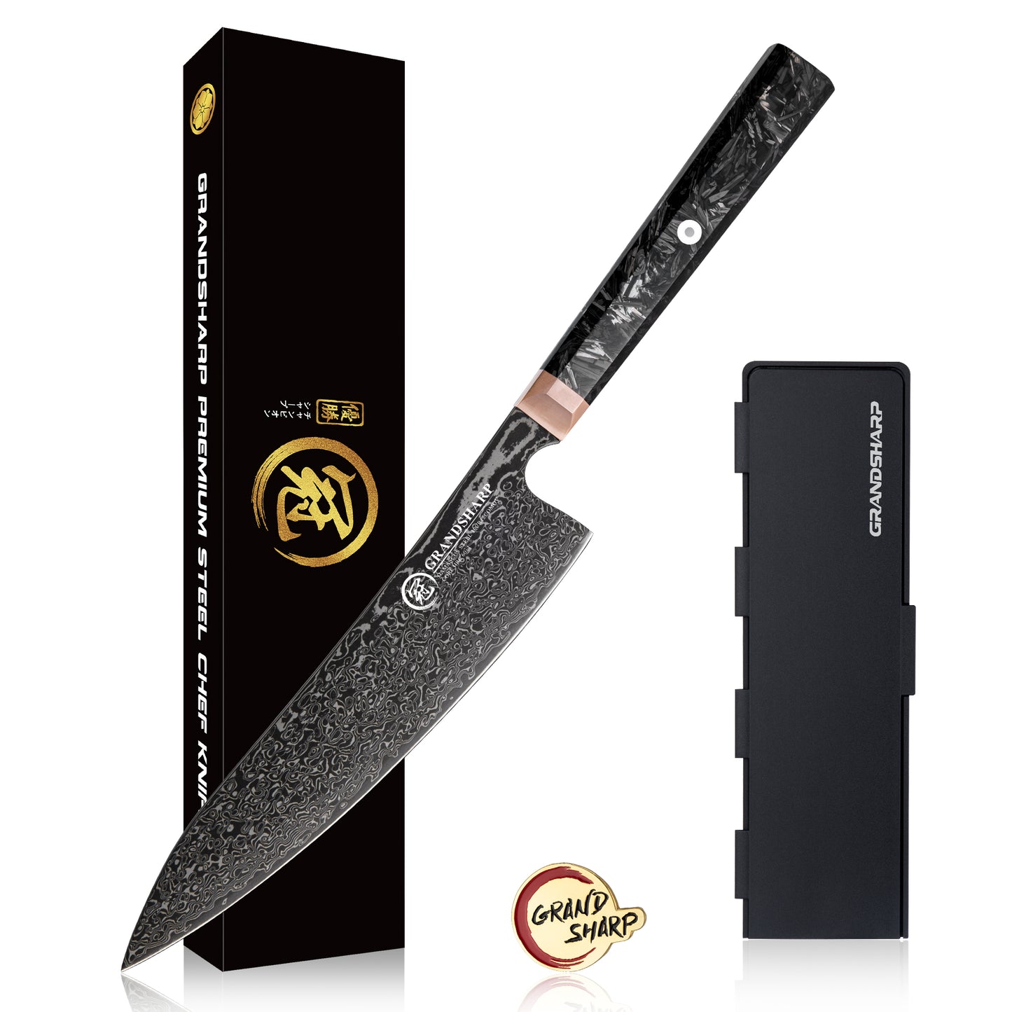 Grandsharp Kitchen Black Chef Knife Set Japanese 67 Layers Damascus Steel Kiritsuke Nakiri Bunka Knives Sets Carbon Fiber Handle