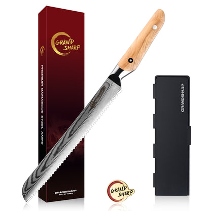 Grandsharp Premium Chef Knife Set 6 Pcs 67 Layers Damascus Steel Chef Kitchen Knives Sharpening Rod Sets with Olive Wood Handle
