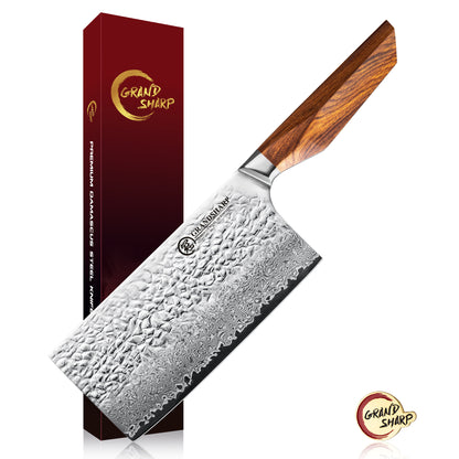 Grandsharp Custom Rose Wood Handle Damascus Kitchen Knife Collection