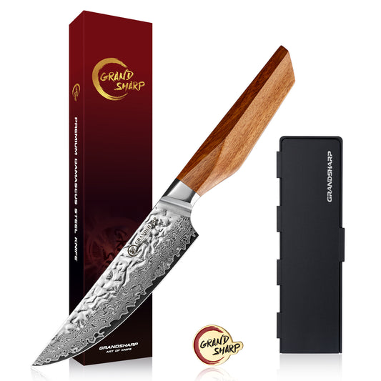 Grandsharp 67 Layers Damascus Steel Japanese Steak Knife High Quality Aus10 Core Steak Meat Knives with Africa Rose Wood Handle