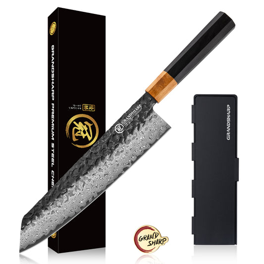 Grandsharp 9.5 Inch Kiritsuke Knife 10Cr15Mov 67 Layers Damascus Steel Kitchen Kiritsuke Knives Ebony & Solidified Wood Handle
