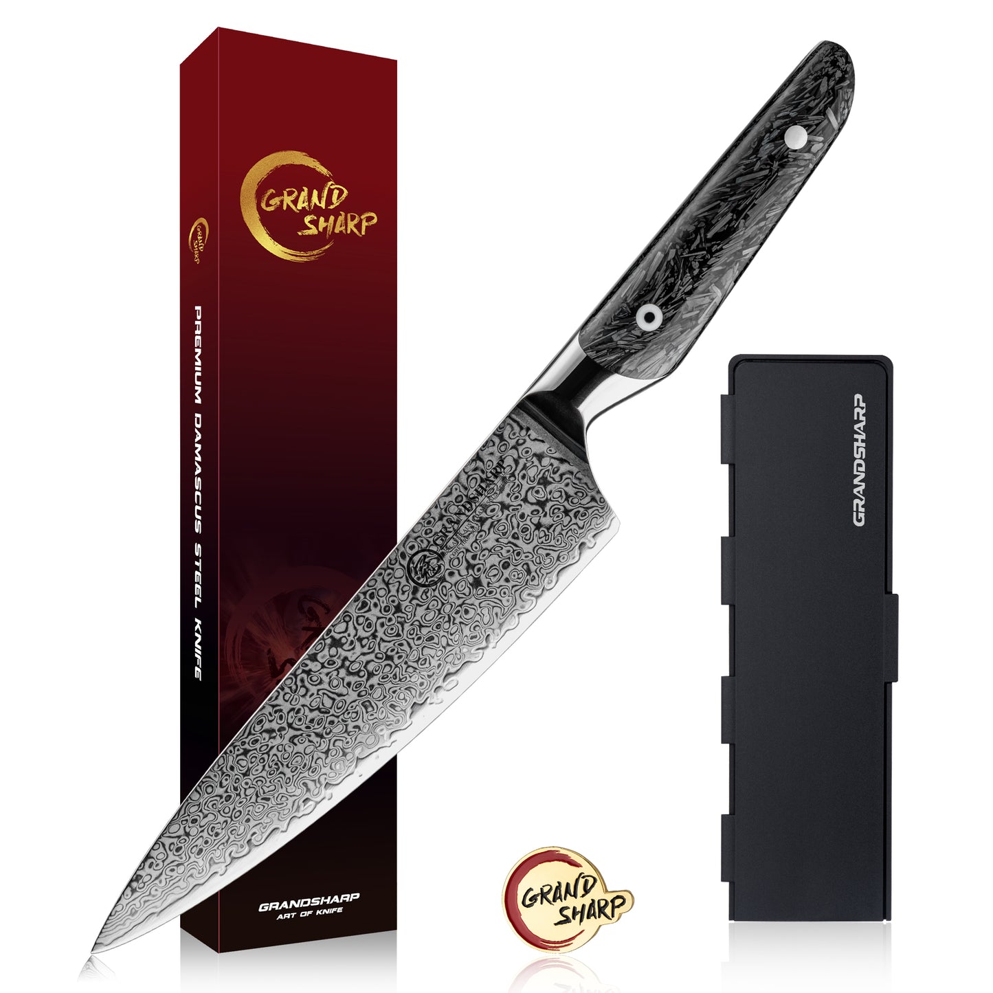 Grandsharp Kitchen 8 Inch Chef Knife Damascus AUS10 67 Layers Steel Chef Kitchen Knives Cutting with Black Carbon Fiber Handle