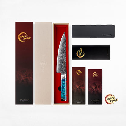 Grandsharp 1-5Pcs Premium Damascus Kitchen Knife set 129 Layers 10Cr15MoVcore Damascus Steel with Classic Resin Handle Design