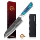 Grandsharp 7 Inch Santoku Damascus Knife Premium 129 Layers Damascus Steel Japanese Santoku Knives with Blue Resin Handle