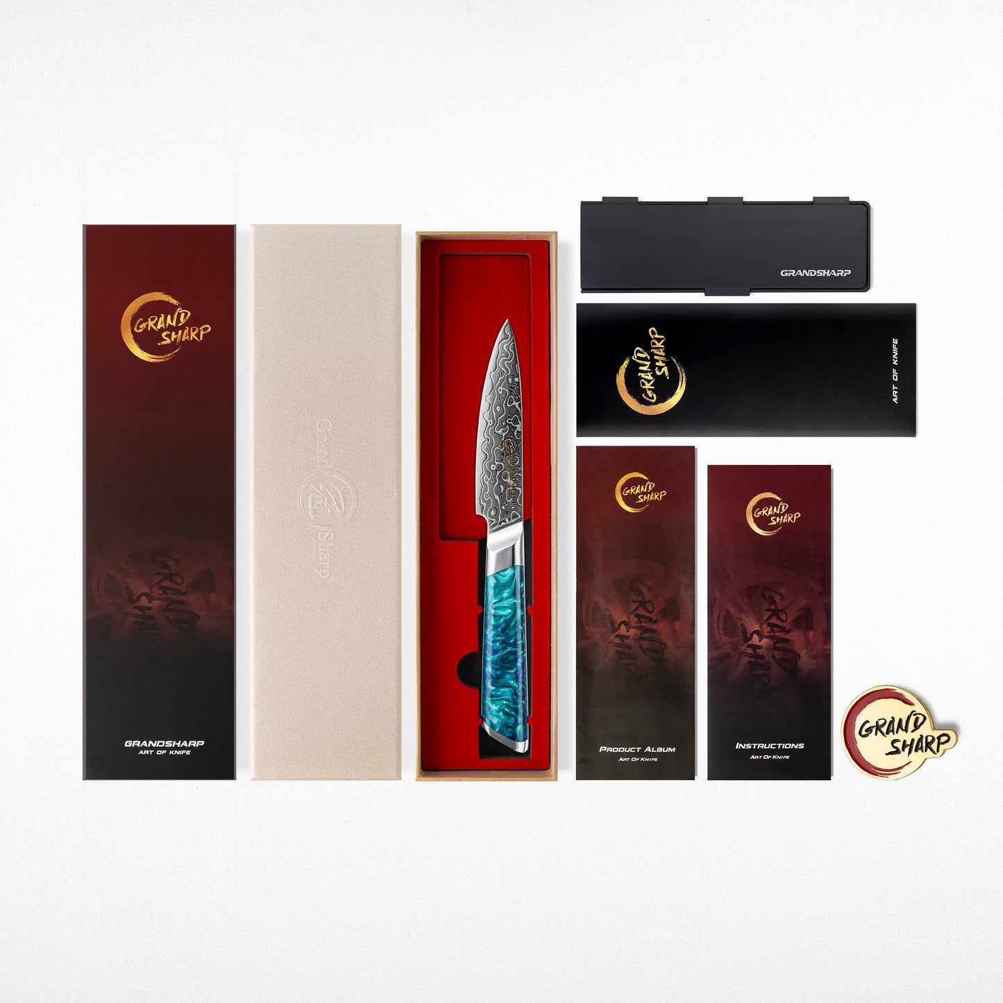 Grandsharp 1-5Pcs Premium Damascus Kitchen Knife set 129 Layers 10Cr15MoVcore Damascus Steel with Classic Resin Handle Design