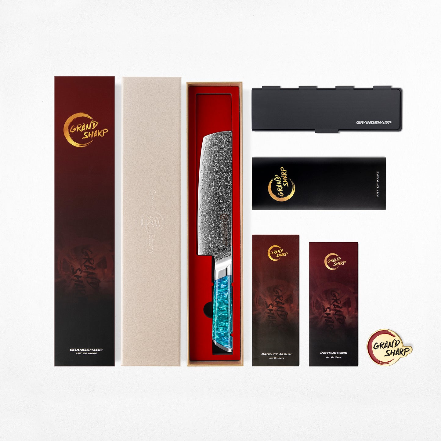 Grandsharp 1-5Pcs Premium Damascus Kitchen Knife set 129 Layers 10Cr15MoVcore Damascus Steel with Classic Resin Handle Design