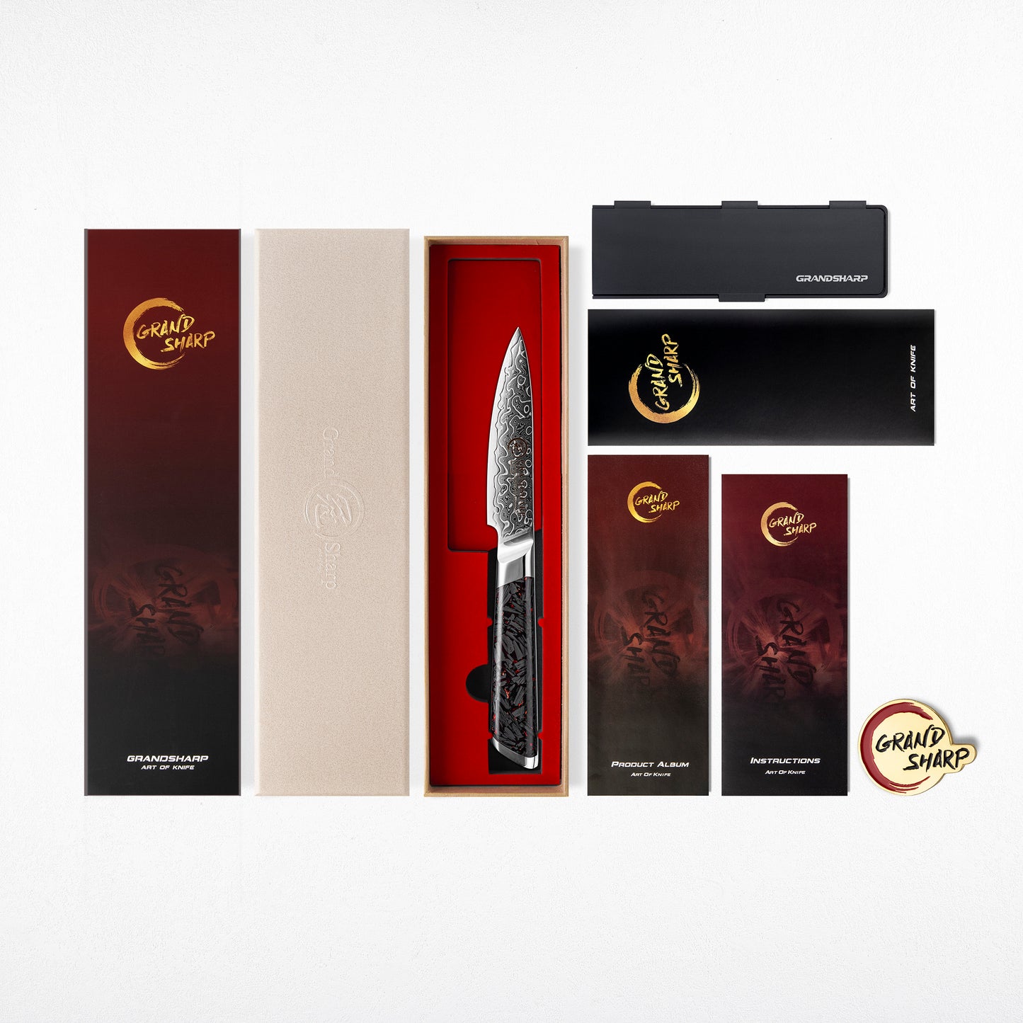 Grandsharp 1-5pcs Kitchen Knife Set 129 Layers 10Cr15MoV Core Damascus Steel Carbon Fiber&Resin Handle For Cutting Fruits Meat