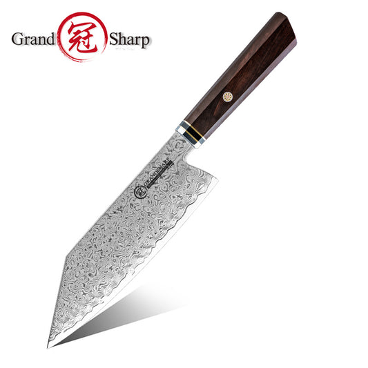 Grandsharp Handmade Damascus Bunka Prep Knife with Ebony Handle