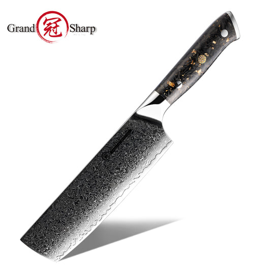 Grandsharp Professional 10Cr15CoMoV Damascus Steel Nakiri Knife