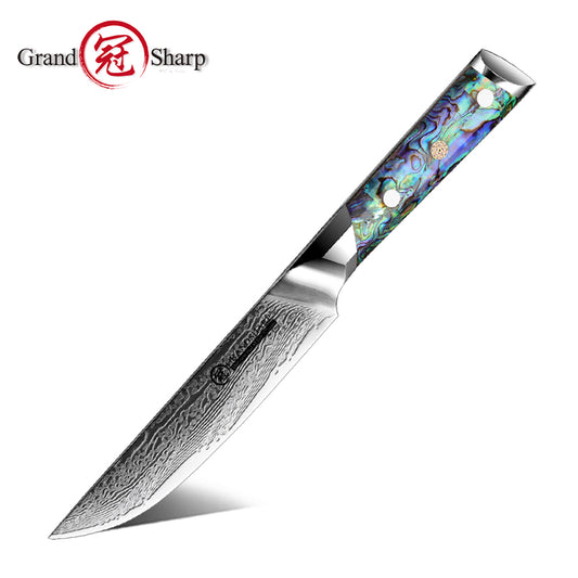 Grandsharp Abalone Handle Damascus Steak Knife