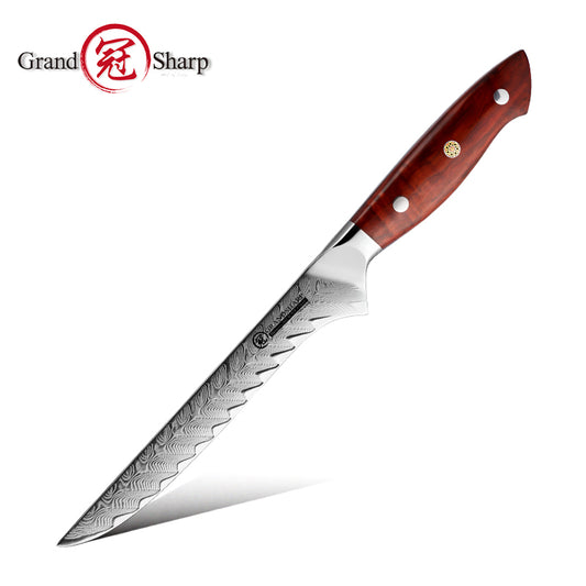 Grandsharp AUS-10 Damascus Professional Boning Knife with Rose Wood Handle