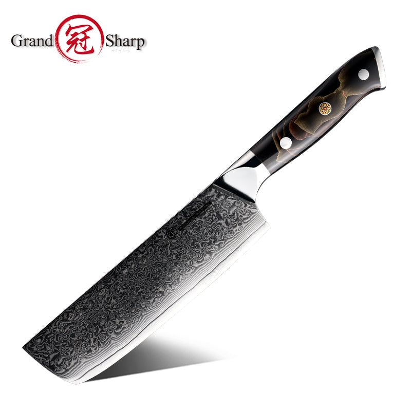Grandsharp 10Cr15CoMoV damascus nakiri knife