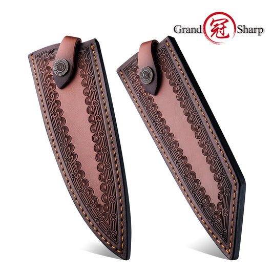 Grandsharp Professional Knife Leather Sheath Genuine Cowhide Leather Chef Kiritsuke Knives Vintage Sheath