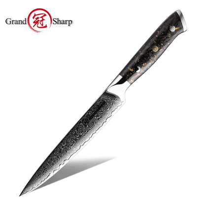 Grandsharp Premium 67 Layers Damascus Stainless Steel Kitchen Chef Knife Sets with Black Carbon Fiber and Gold-foil Resin Handle