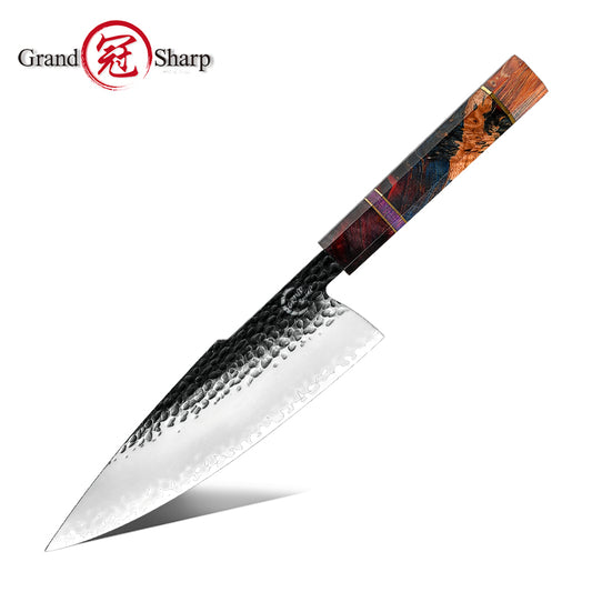 Grandsharp Handmade Forged 8inch Gyuto Chef Knife with Kurouchi Finish