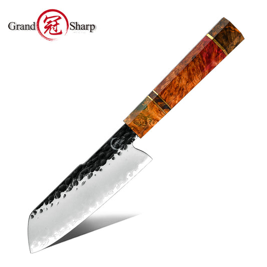 Grandsharp Handmade Forged Petty Santoku Prep Knife with Kurouchi Finish