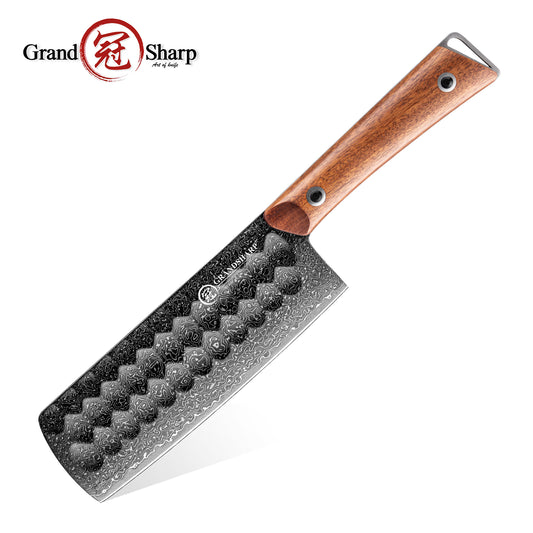 Grandsharp Black Damascus 10Cr15CoMoV Nakiri Cleaver Knife