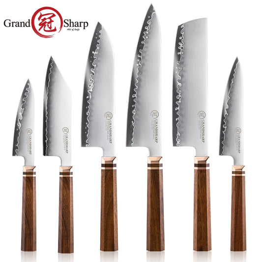 Grandsharp 1-5Pcs Kitchen Knife Set ZDP-189 Steel Core 3 Layer Composite Africa Mkuruti Wood&Brass Handle Complete Knife Set