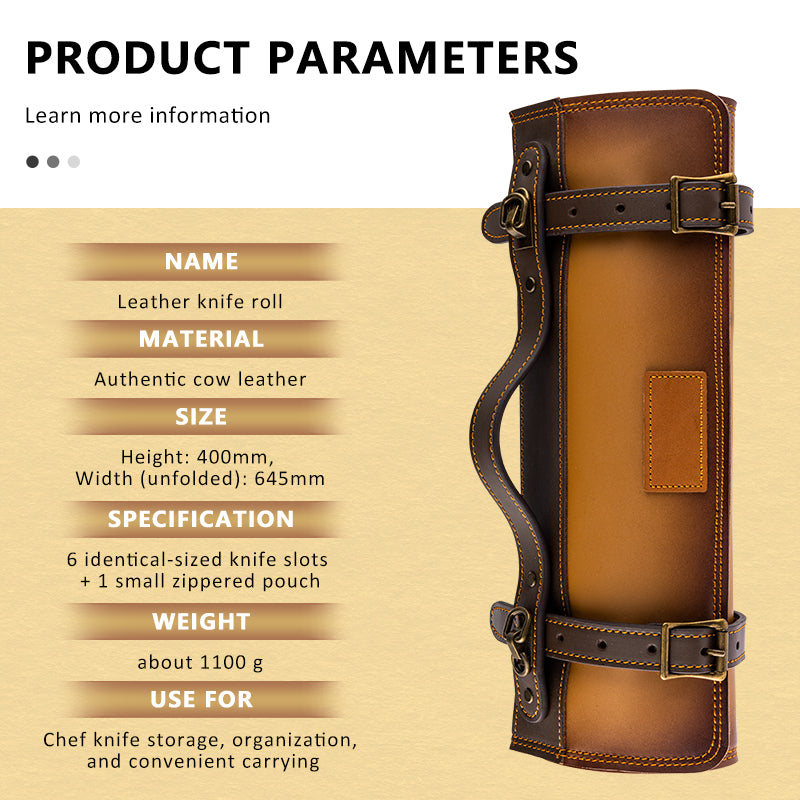 Grandsharp New Leather Foldable Storage Pouch Kitchen Knives Bags Chef Knife Roll Bag with Exquisite Craftsmanship