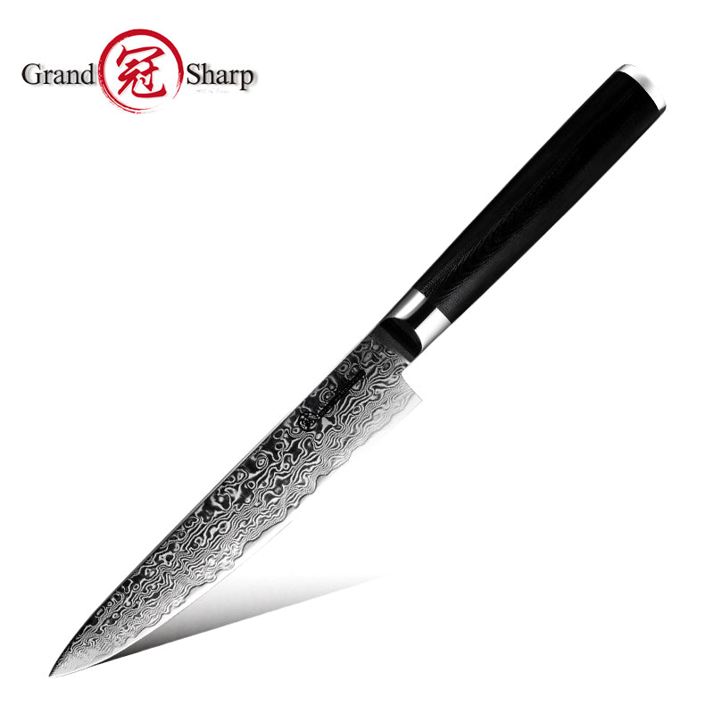 Grandsharp Black Handle 10Cr15CoMoV Damascus Utility Knife