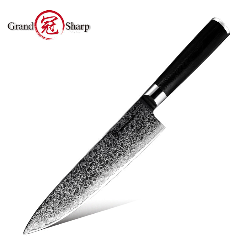 Grandsharp Black Handle 10Cr15CoMoV Damascus Kitchen Knife Collection