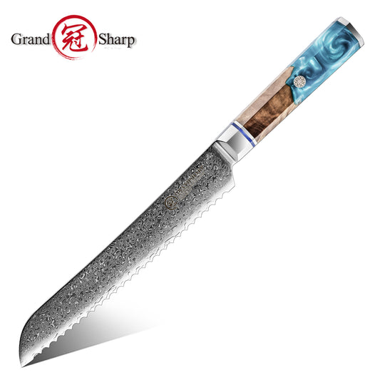 Grandsharp 10Cr15CoMoV Damascus 8inch Serrated Bread Knife