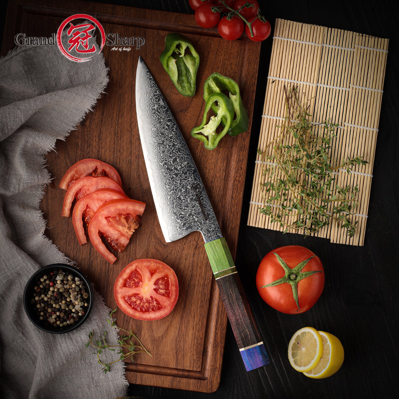 Grandsharp Professional 67 Layers Damascus Carbon Steel Kitchen Chef Knife With Octagonal Solidfied Wooden Handle