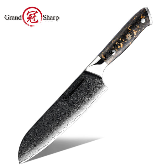 Grandsharp Professional 10Cr15CoMoV Damascus Steel Santoku Chef Knife
