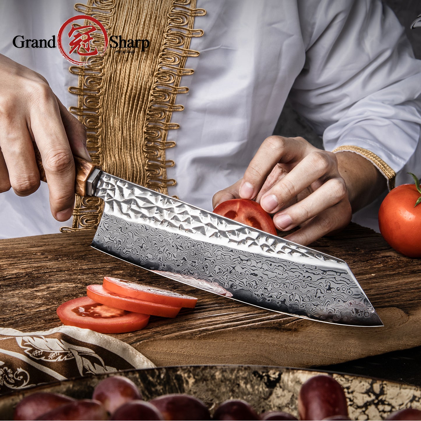 Grandsharp Kitchen 8 Inch Kiritsuke Knife 67 Layers Japanese Damascus Steel Kiritsuke Chef Knives Stabilized Wood & Resin Handle