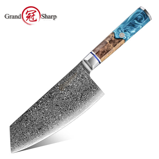 Grandsharp 10Cr15CoMoV Damascus 6.5inch Bunka Cleaver Knife