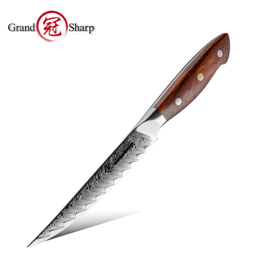 Grandsharp AUS-10 Damascus Professional Steak Knife with Rose Wood Handle