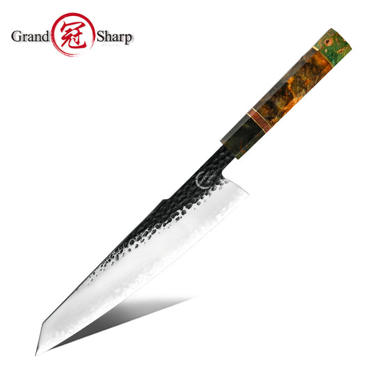 Grandsharp Handmade Forged 9inch Kiritsuke Chef Knife with Kurouchi Finish