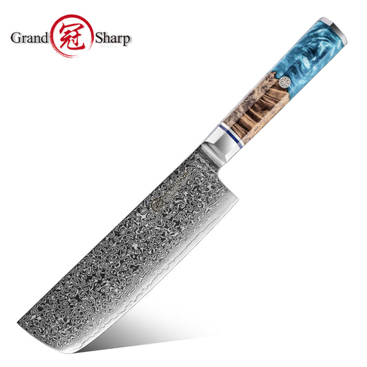 Grandsharp 10Cr15CoMoV Damascus 7inch Nakiri Knife