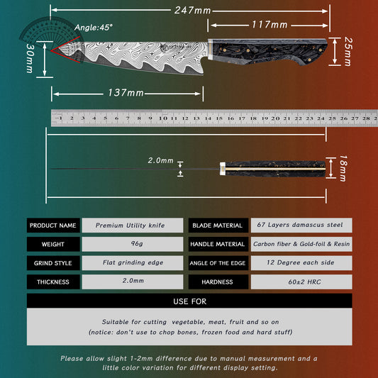 Grandsharp AUS-10 Damascus Utility Petty Knife New Blade Technique