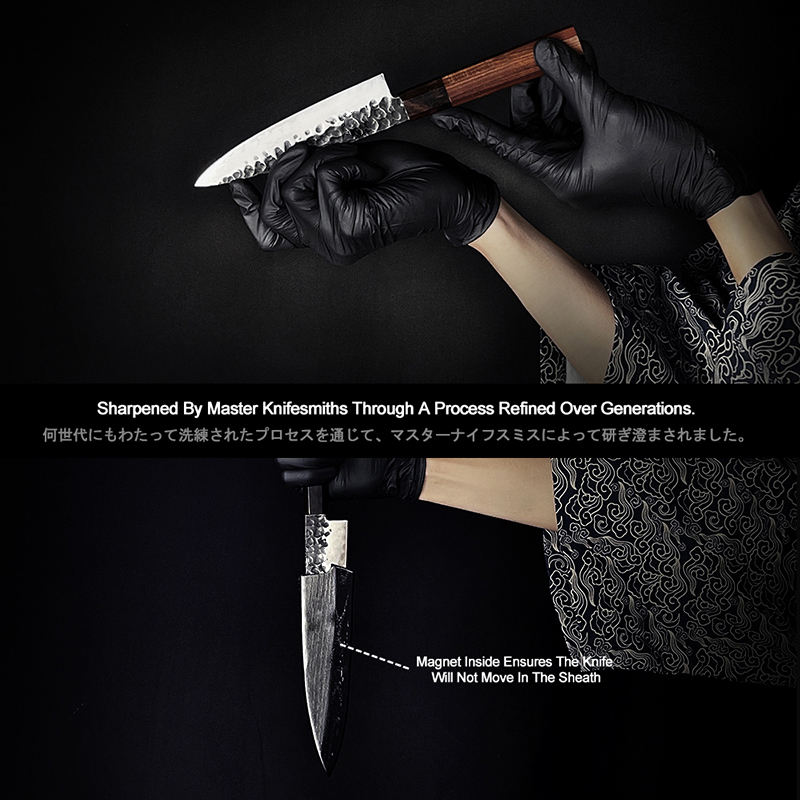 Professional Handmade Kitchen Utility Knives AUS10 Carbon Stainless Steel Utility Knife with Mkuruti Wood