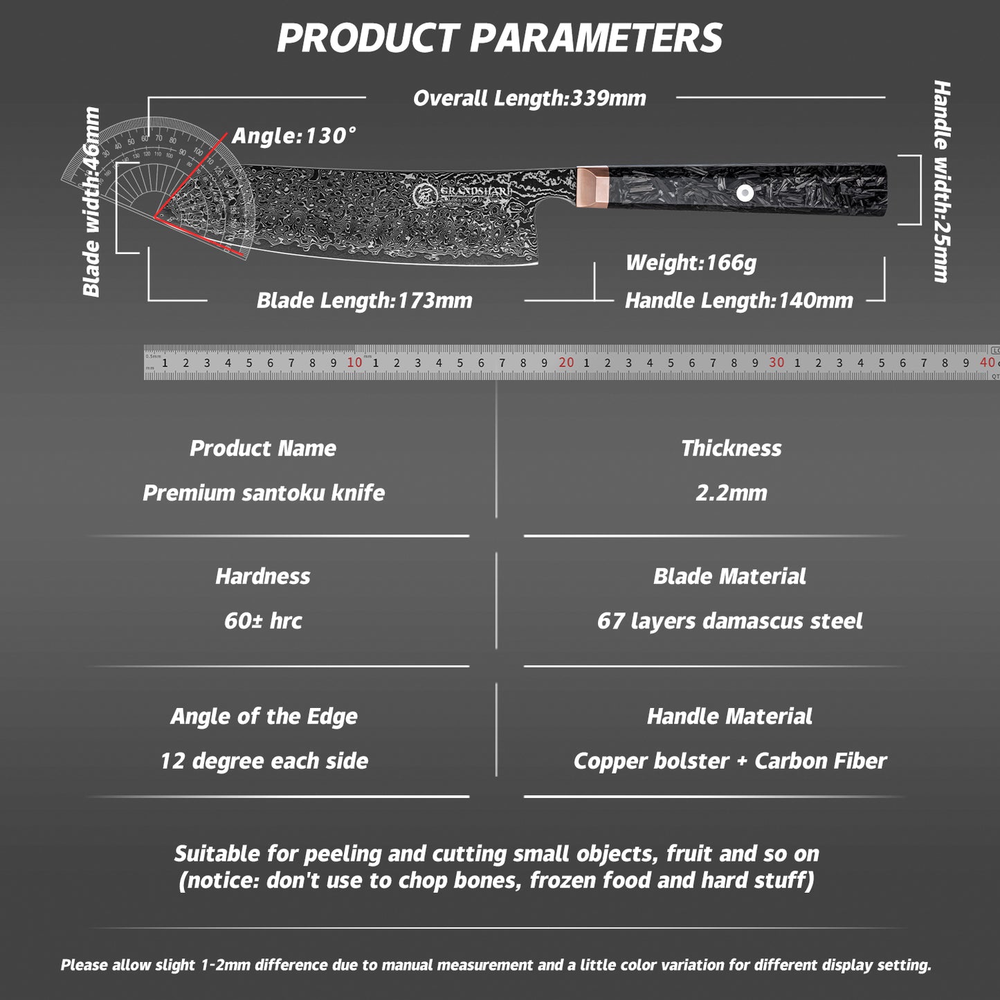 Grandsharp 7 Inch 67 Layers Damascus Steel Kitchen Santoku Knife Japanese Black Kitchen Chef Santoku Knife Carbon Fiber Handle