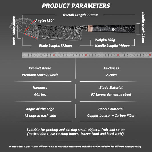 Grandsharp Black Damascus Santoku Knife
