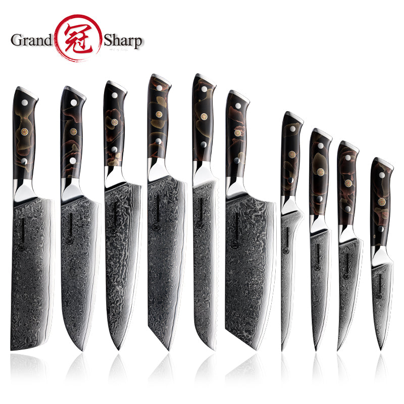 Grandsharp 10Cr15CoMoV damascus chef knife set