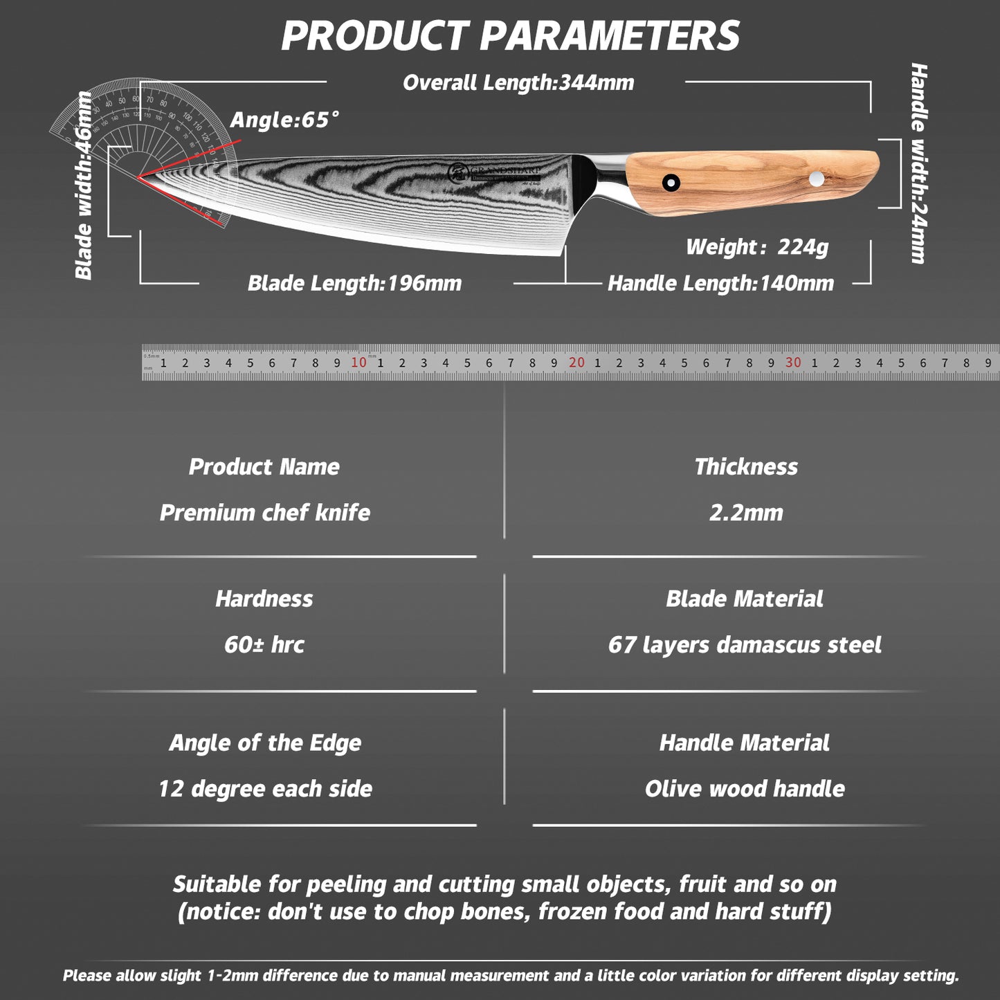 Grandsharp Professional 8 Inch Chef Kitchen Knife Japanese 67 Layers Damascus Steel Kitchen Chef Knife with Olive Wood Handle