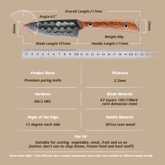 Grandsharp Black Damascus 10Cr15CoMoV Paring Knife