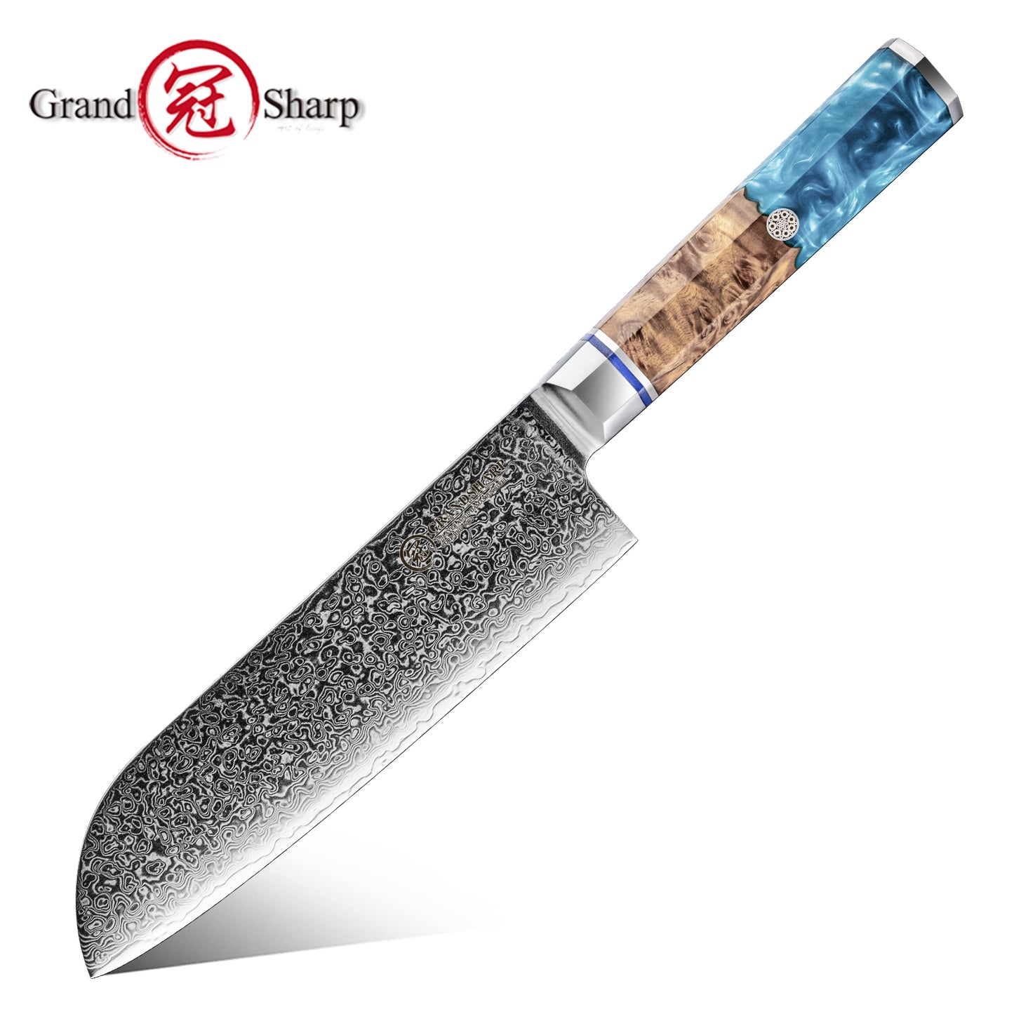 Grandsharp 10Cr15CoMoV Damascus 7inch Santoku Knife