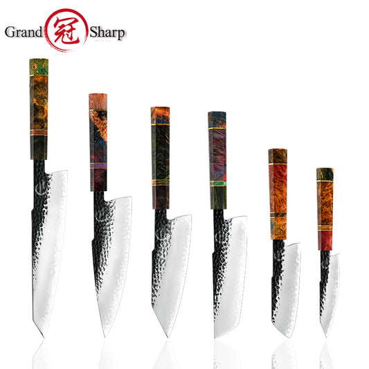 Grandsharp Handmade Forged Kitchen Chef Knife Collection with Kurouchi Finish