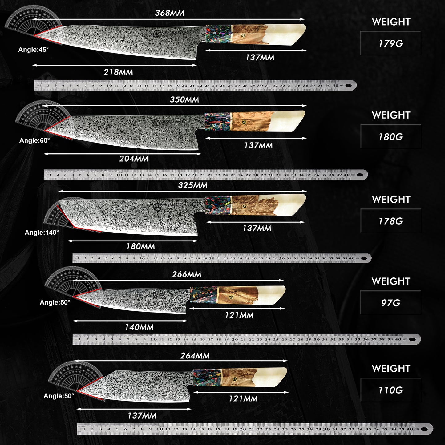 Grandsharp 10Cr15CoMoV Damascus Kitchen Knife Collection