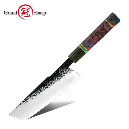 Grandsharp Handmade Forged 7inch Nakiri Knife with Kurouchi Finish