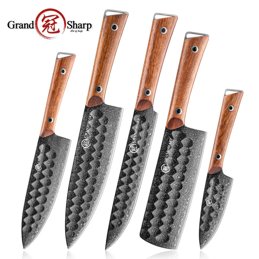Grandsharp Black Damascus 10Cr15CoMoV Kitchen Knife Collection