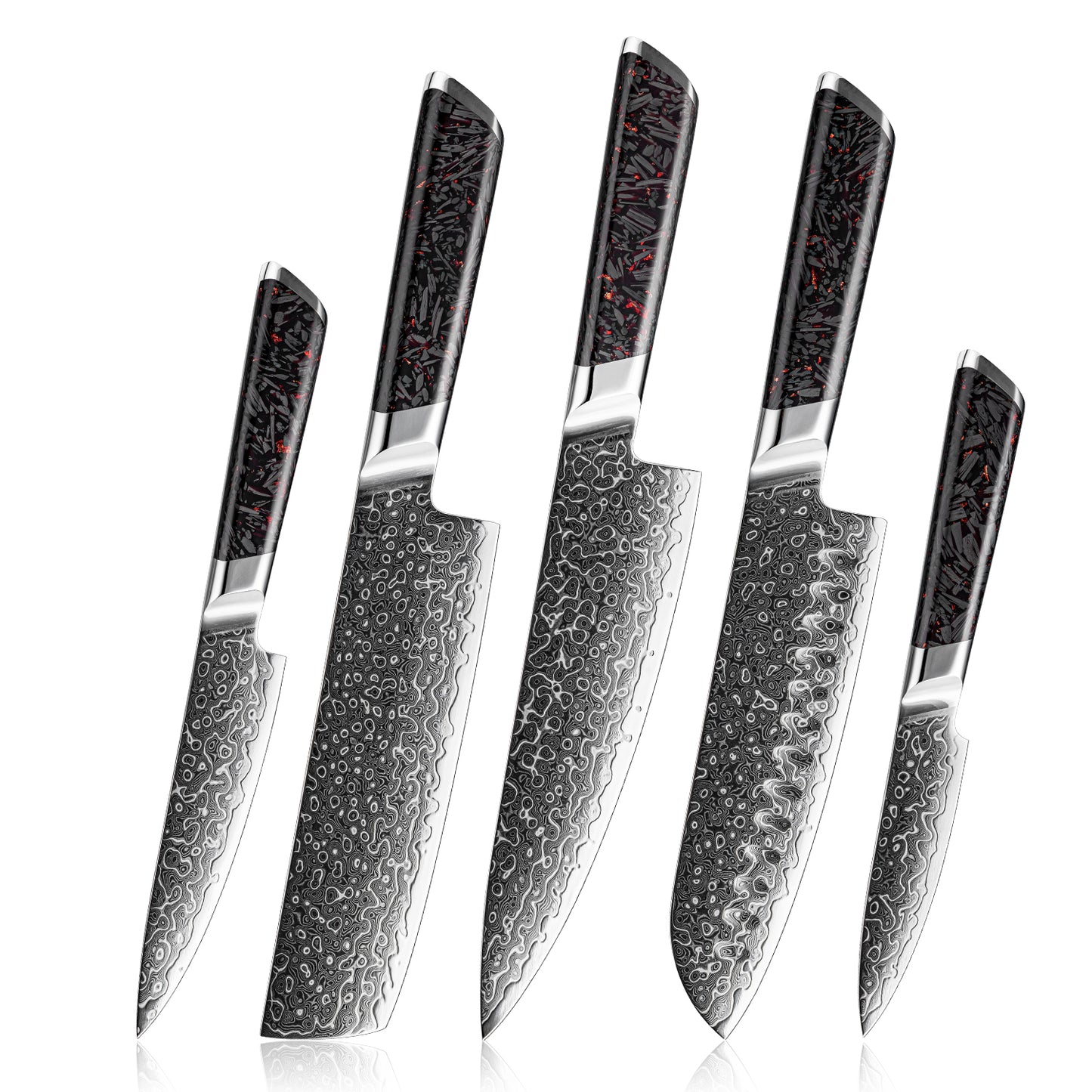 Grandsharp 1-5pcs Kitchen Knife Set 129 Layers 10Cr15MoV Core Damascus Steel Carbon Fiber&Resin Handle For Cutting Fruits Meat