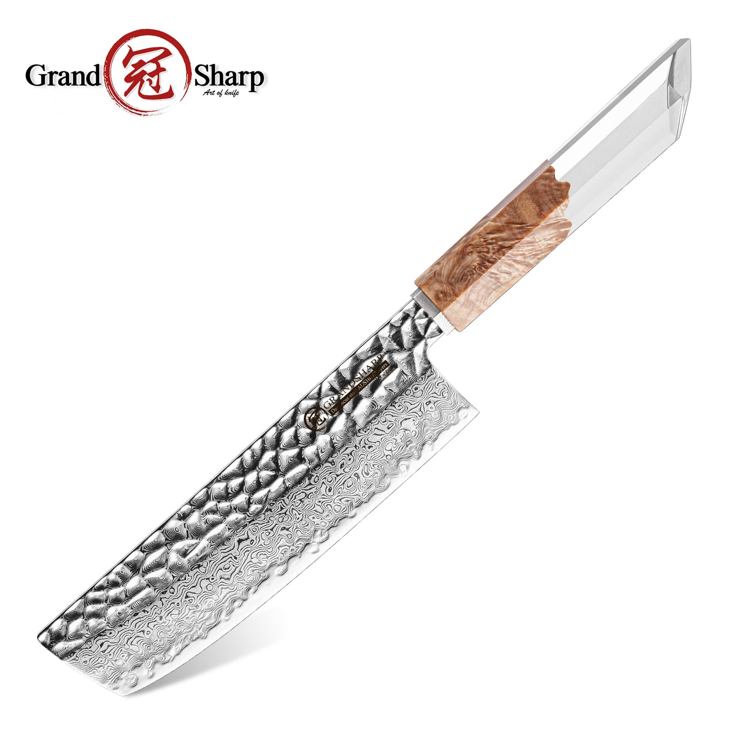 Grandsharp Original Design AUS-10 Damascus Nakiri Knife New Blade Technique