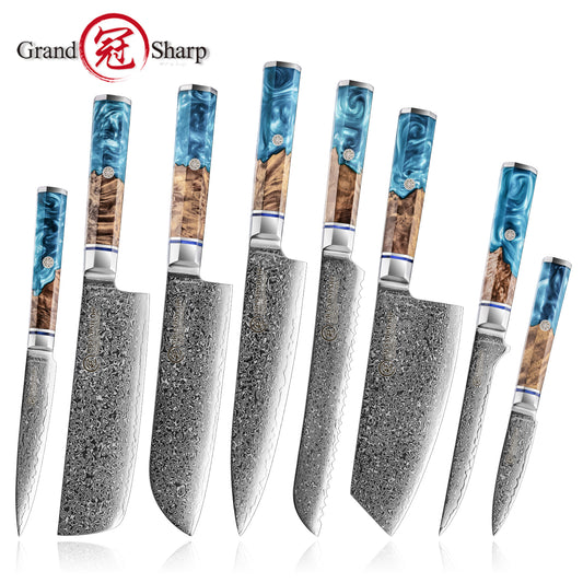 Grandsharp 10Cr15CoMoV Damascus Kitchen Knife Collection
