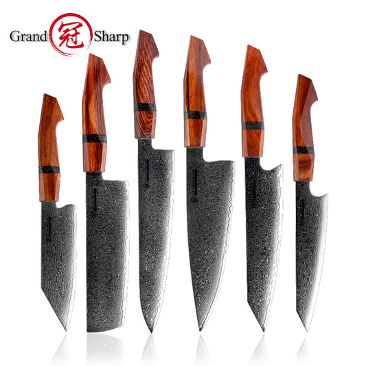 Grandsharp Handmade Damascus Kitchen Knife Collection with Sandal Wood Handle